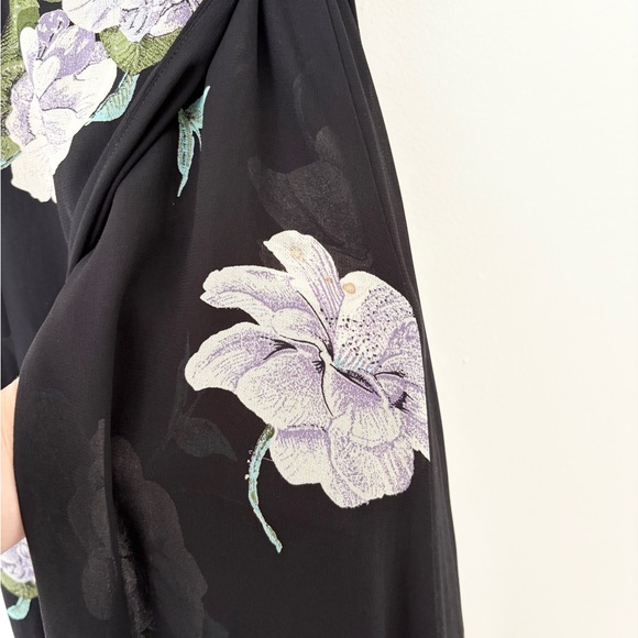 Reformation Black Lilac Floral Carina Midi Wrap Tie Dress Size Small - Picture 7 of 7